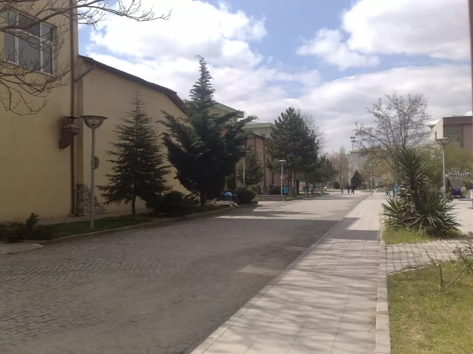 Gazi Üniversitesi Beşevler kampüsünde binalar ve ağaçlar