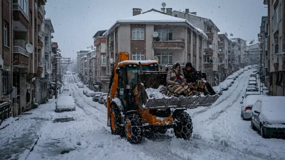 Karda Kapanan Yolda İş Makinesiyle Doğuma
