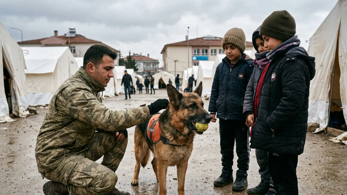 Meksikalı Arama Köpeği Proteo ve Arkadaşı Okul Bahçesinde Ağzında Topla Oynadı